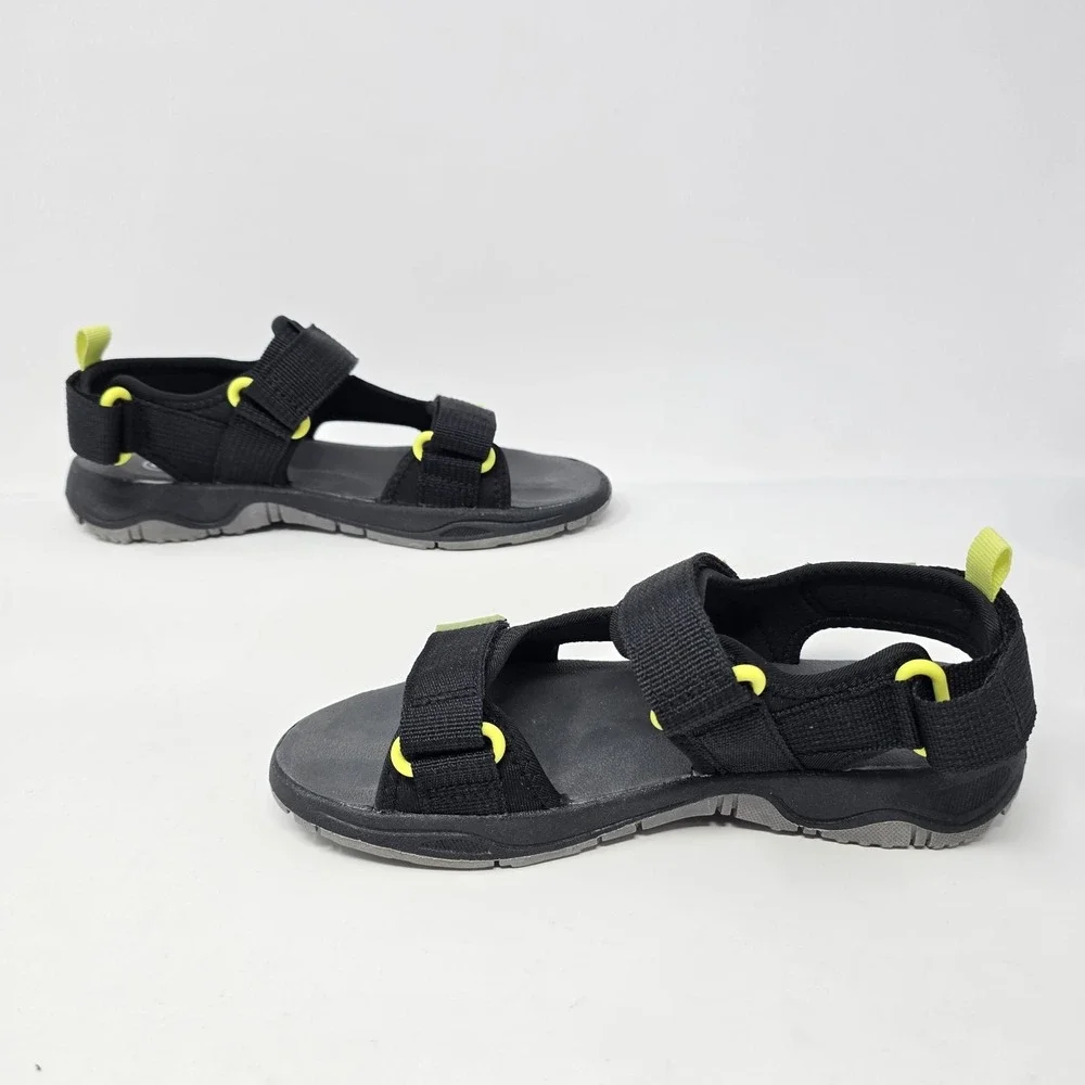 Cat & Jack Boys Black Lime Green Athletic Strappy Sandals Size 2 077043556